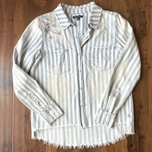 Dear John Denim Washed Stripe Denim Shirt with Floral Embroidery - ✨Never worn✨